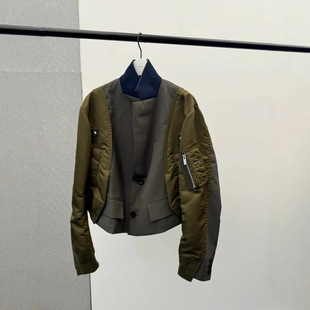 FOG SACAI Japanese 2024 Autumn and Winter Suit Color Stitching Split Short Casual Jacket Workwear Coat Women