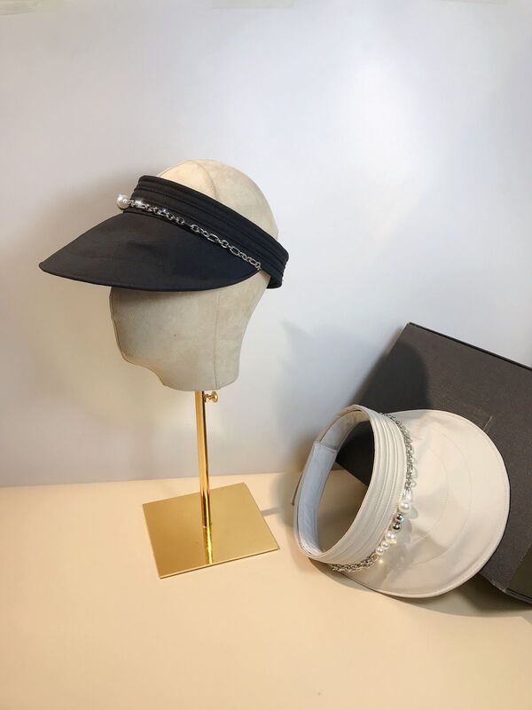 New Pearl Chain Fashion Empty Top Hat Women's Anti-UV Face Covering Sports Beach Sun Hat