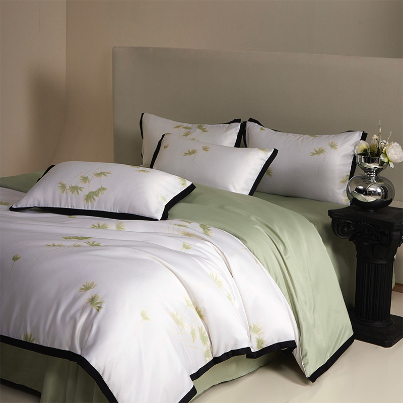 Juego de seda de hielo de cuatro piezas de verano sedoso desnudo edredón ligero de lujo de alta calidad ropa de cama lavada juego de tres piezas de cama