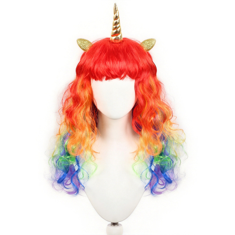 Colorful Unicorn Wig, Little Mary Synthetic Hairpiece, Long Curly Hair with Big Waves, Holiday Party Hair Accessory Colorful Unicorn Wig, Little Mary Synthetic Hairpiece, Long Curly Hair with Big Waves, Holiday Party Hair Accessory