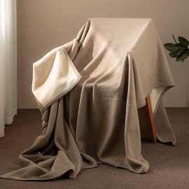 100%山羊绒双面厚款双人毯纯色午睡沙发针织空调披肩办公室厚盖毯