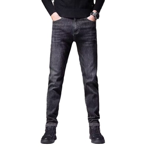 Men's Jeans Autumn/Winter 2024 Slim Straight Elastic Black Petite Length Pants for Men Korean Style Trendy Design
