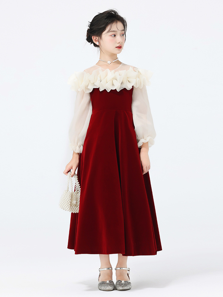 Vestido de alta gama para niñas, vestido de princesa rojo, anfitrión de niños, niña de las flores, traje de interpretación de piano, vestido de niña