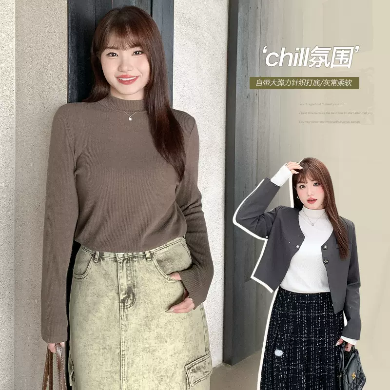 半高领打底毛针织衫女胖mm大码女装秋冬款显瘦百搭套头上衣63557