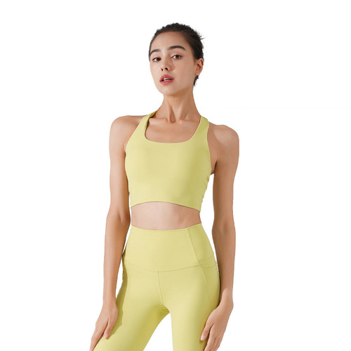European and American sports bra for women with chest pads, yoga wear, beautiful back, shockproof halter neck, Pilates bra, fitness vest bra