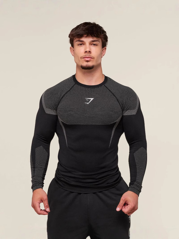 アマゾン外国貿易男性GYM運動フィットネスランニングトレーニング服弾力ファッションプリント丸襟長袖|undefined