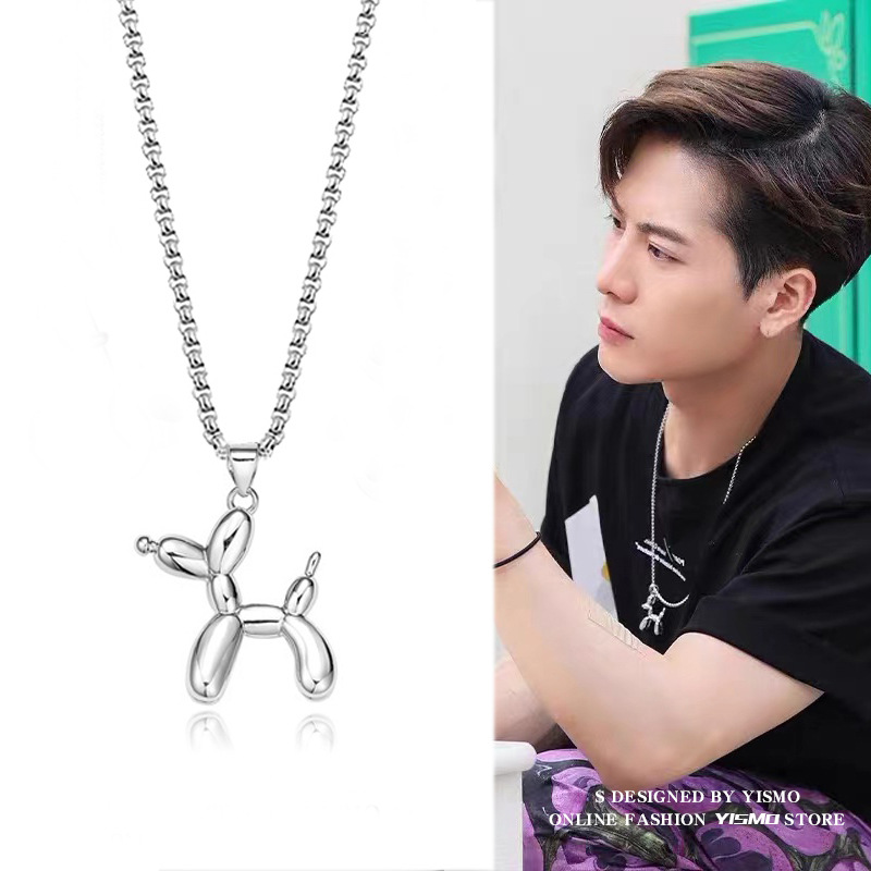 그물 레드 유럽과 미국의 복고풍 패션 풍선 개 티타늄 스틸 목걸이 국경 힙합 애호가 체인 펜던트 보석 도매