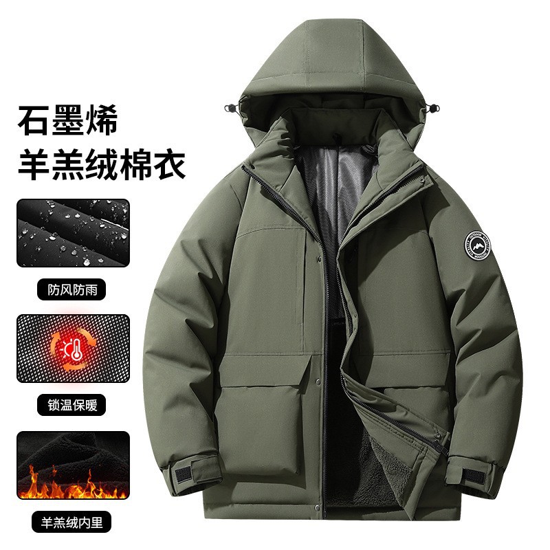 Chaqueta de Algodón Larga para Hombre Poliéster Térmico Engrosado con Capucha para Invierno