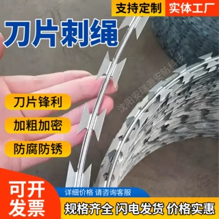 密孔刀片刺绳部队监狱机场小区工厂仓库围墙螺旋式防攀爬刀片刺网