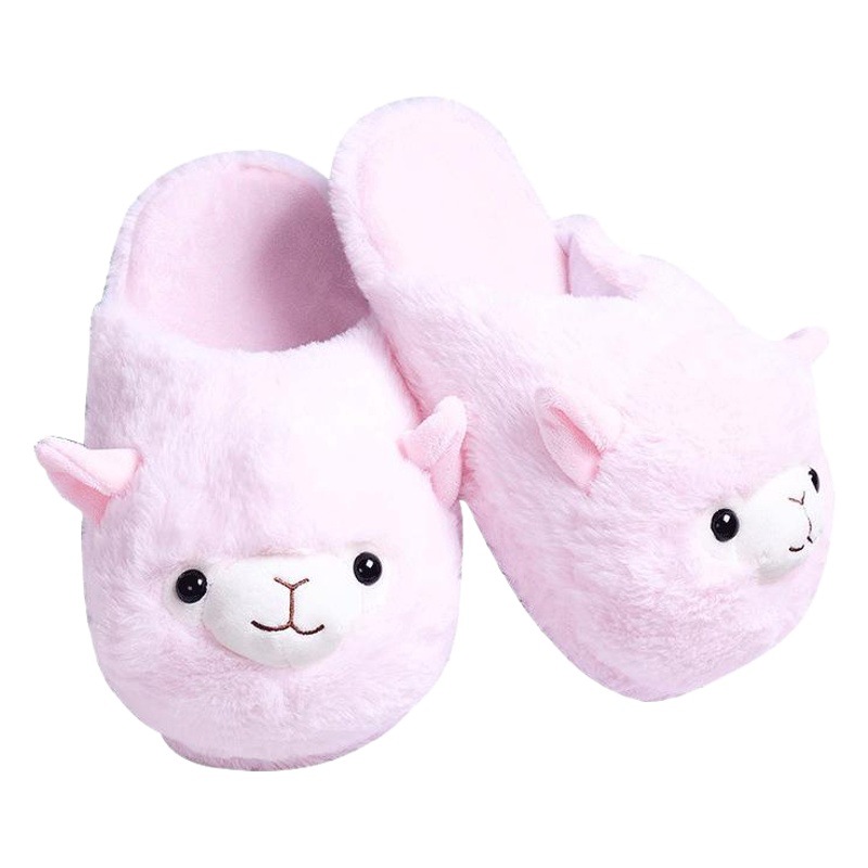 Otoño e Invierno nuevo Rosa alpaca Zapatillas de algodón Arco Iris alpaca espesado Zapatillas de algodón cálido hogar zapatillas de piso