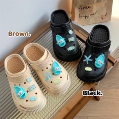 Women's Thick Sole Slip-on Holes Shoes Summer Dorm Removable Shark Student Outer Wear Anti-slip Suede Feeling Women's Cool Slippers