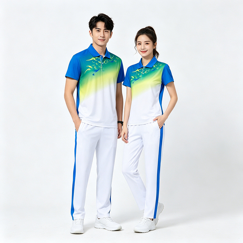 파란색 반팔 + 넓은 파란색 줄무늬 흰색 바지 / 작은 피닉스 꼬리 반팔 정장