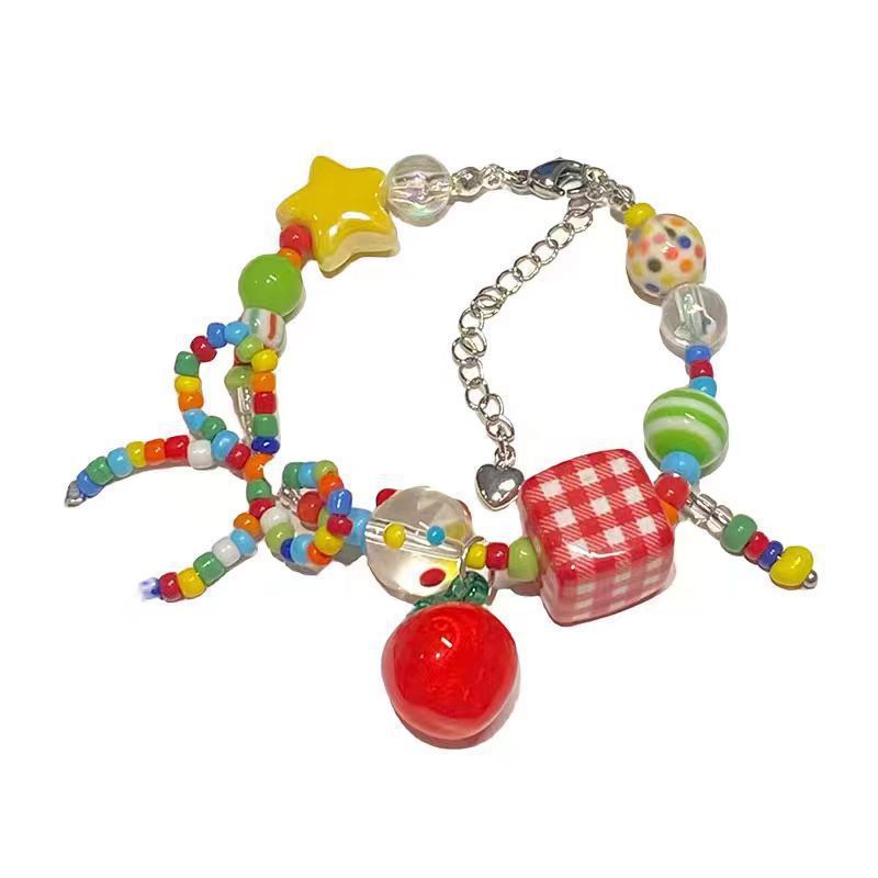 Summer Dopamine Colorful Apple Star Beaded Necklace Versatile Cute Style Light Luxury Summer Clavicle Chain Wholesale