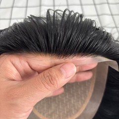 前额隐形漂扣递针发块男士背头款肤化膜头顶假发片真发手织双递针