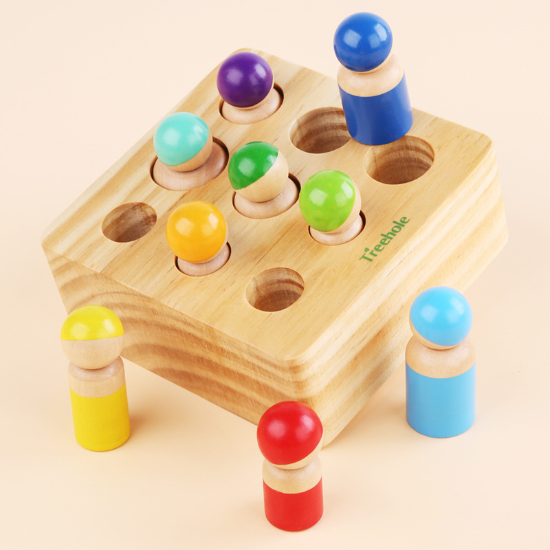 Montessori para niños de madera socket villano cilindro jardín de infantes Ilustración rompecabezas educación temprana coordinación mano-ojo bloques de construcción juguete