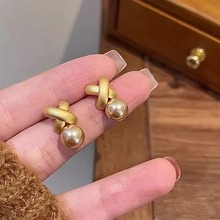 925银针耳饰优雅洋气交错幻彩珍珠耳钉名媛风简约精致百搭时尚女