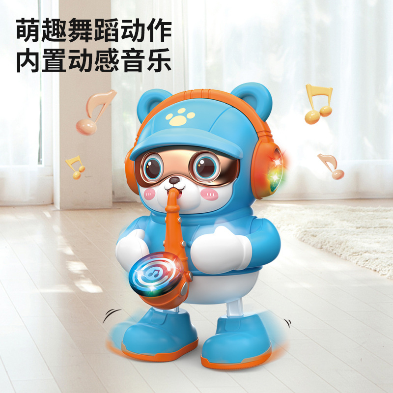 Bailaje eléctrico saxofón osos musicales luces oscilantes bailar osos dibujos animados juguetes de puzzle para niños