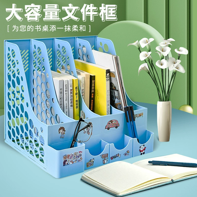 Оптовая продажа утолщенная стойка для файлов корзина для файлов ящик для хранения канцелярских принадлежностей Настольный стеллаж для хранения большой емкости книжный стеллаж Quad