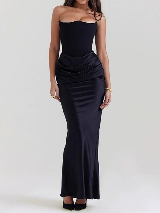 2025 European and American Style Autumn and Winter New Cross-Border Women's Fashion Tube Top Sexy Backless Slim Evening Dress Dress for Women