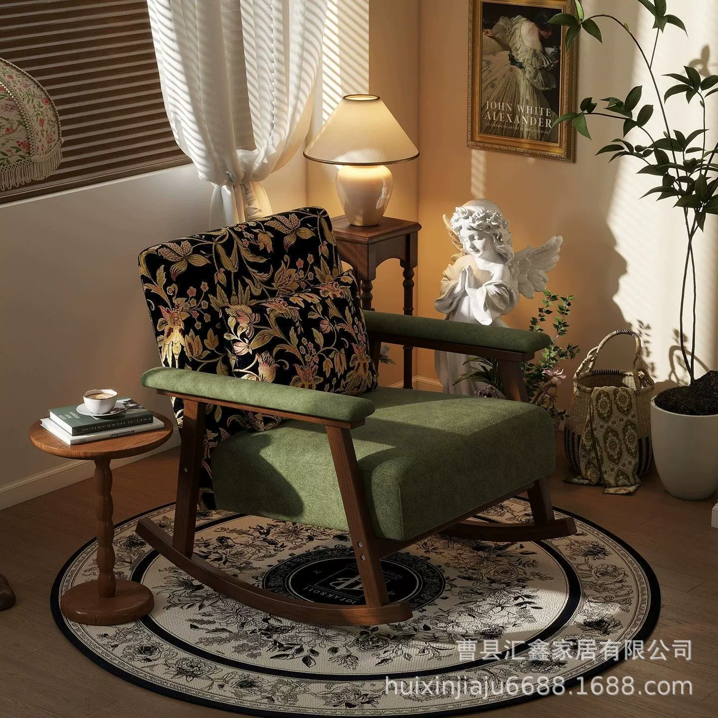 中古风单人实木摇摇椅可躺午睡椅阳台家用休闲椅客厅卧室懒人沙发