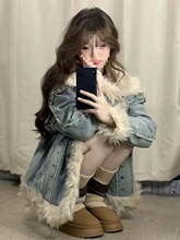 感羊羔毛牛仔外套女秋冬款新款冬季韩系加绒加厚棉服