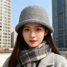 卷边渔夫帽女秋冬保暖显脸小帽子混纺加厚日系包头帽编织时尚盆帽
