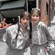 灰色软妹学生休闲运动服薄款套装女秋冬季韩版ins卫衣裤子两件套