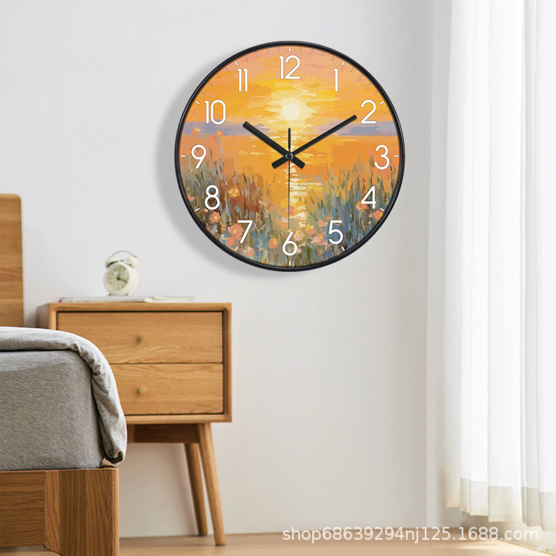 Reloj pastoral moderno nórdico de lujo ligero, reloj de pared de radio para sala/dormitorio/hogar, reloj de cuarzo de arrebol