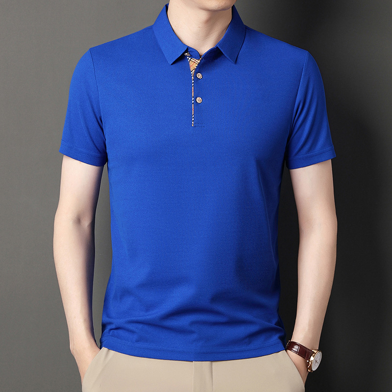 Summer lapel waffle T-shirt men's casual simple fashion Youth Men's short sleeve T-shirt men's hair generation
