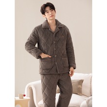 实体批发冬季男睡衣珊瑚绒家居服加绒加厚直播棉袄长袖套一件代发