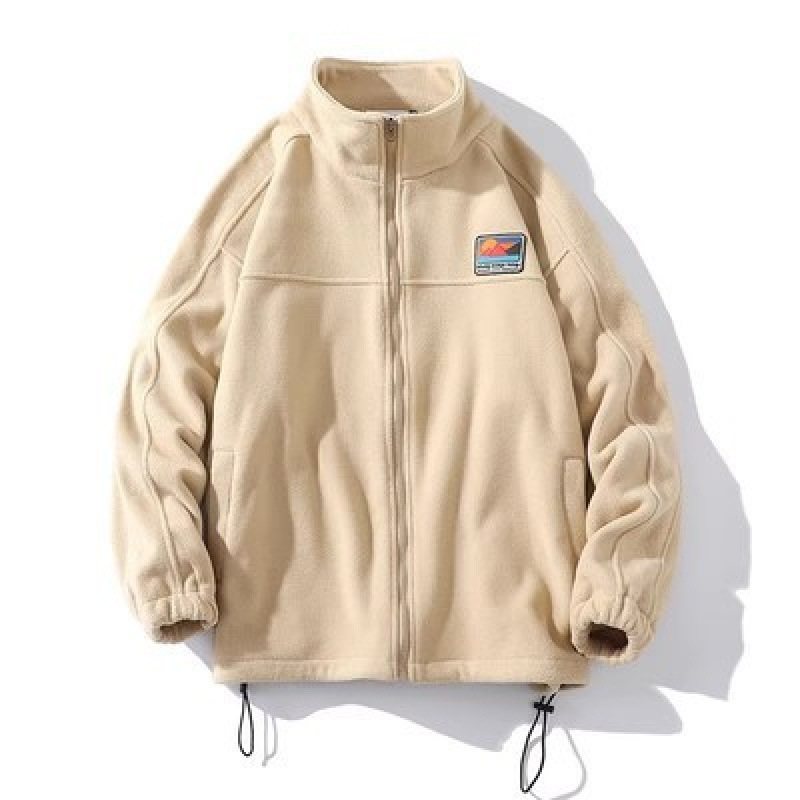 Autumn and Winter Men's Hong Kong-style Fleece Zipper Leather Label Jacket Men's Cross-border Casual Sweatshirt Loose Jacket for Men