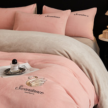 加絨牛奶絨四件套2025新款冬季加厚雙面珊瑚絨被套床上法蘭絨床笠