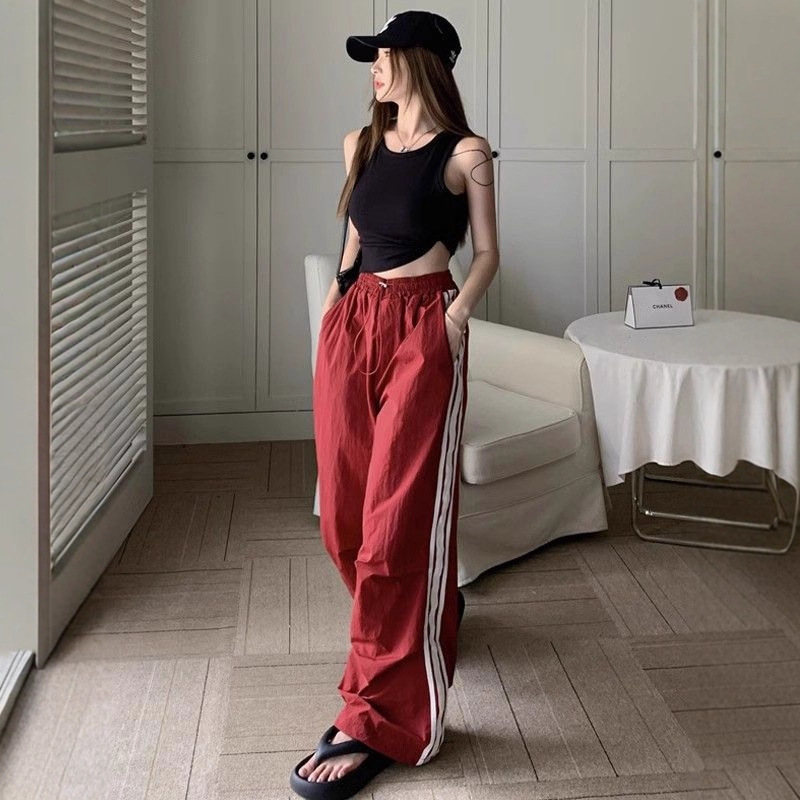 Cross-Border Three-Stripe Sweatpants for Women, Elastic Waist Casual Pants, Quick-Drying Couple's Loose Straight-Leg Versatile Workwear Sweatpants