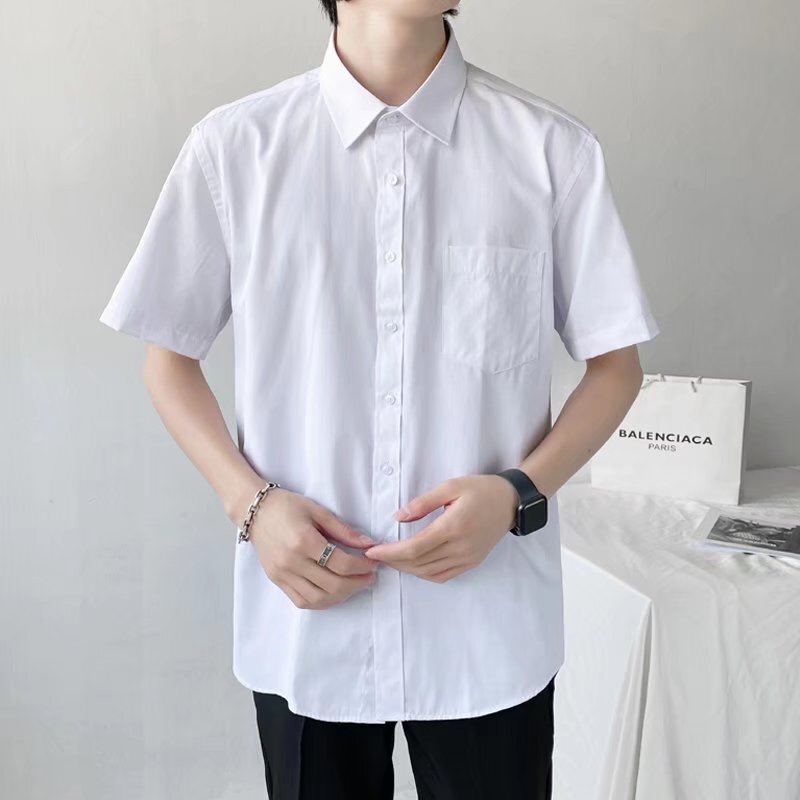 Solid Color Short-Sleeved Collar Men's Couple Loose Short-Sleeved Shirt Trendy Korean Style College Style Graduation Season Team Shirt Top Solid Color Short-Sleeved Collar Men's Couple Loose Short-Sleeved Shirt Trendy Korean Style College Style Graduation Season Team Shirt Top