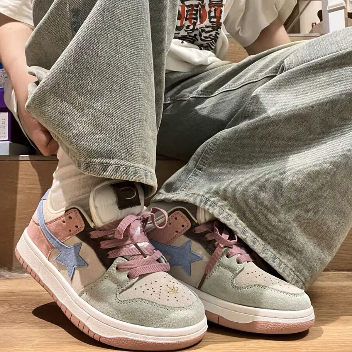 Макарон радуга, колорит звезды студенческая обувь женская ins2024 новая допамина дикая доска обувь американская нишу