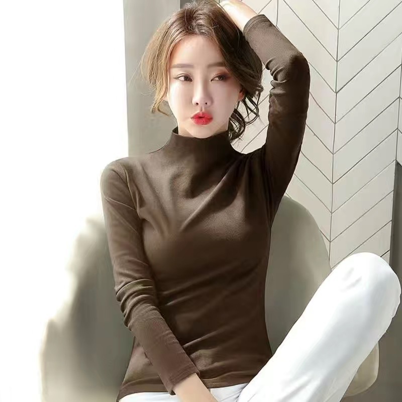 秋冬季半高领德绒打底衫女内搭洋气长袖修身百搭T恤显瘦大码上衣
