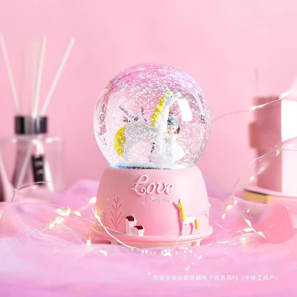 Navidad princesa bola de cristal copo de nieve caja de música caja de sonido de ocho niñas pequeños regalos de cumpleaños pequeños adornos