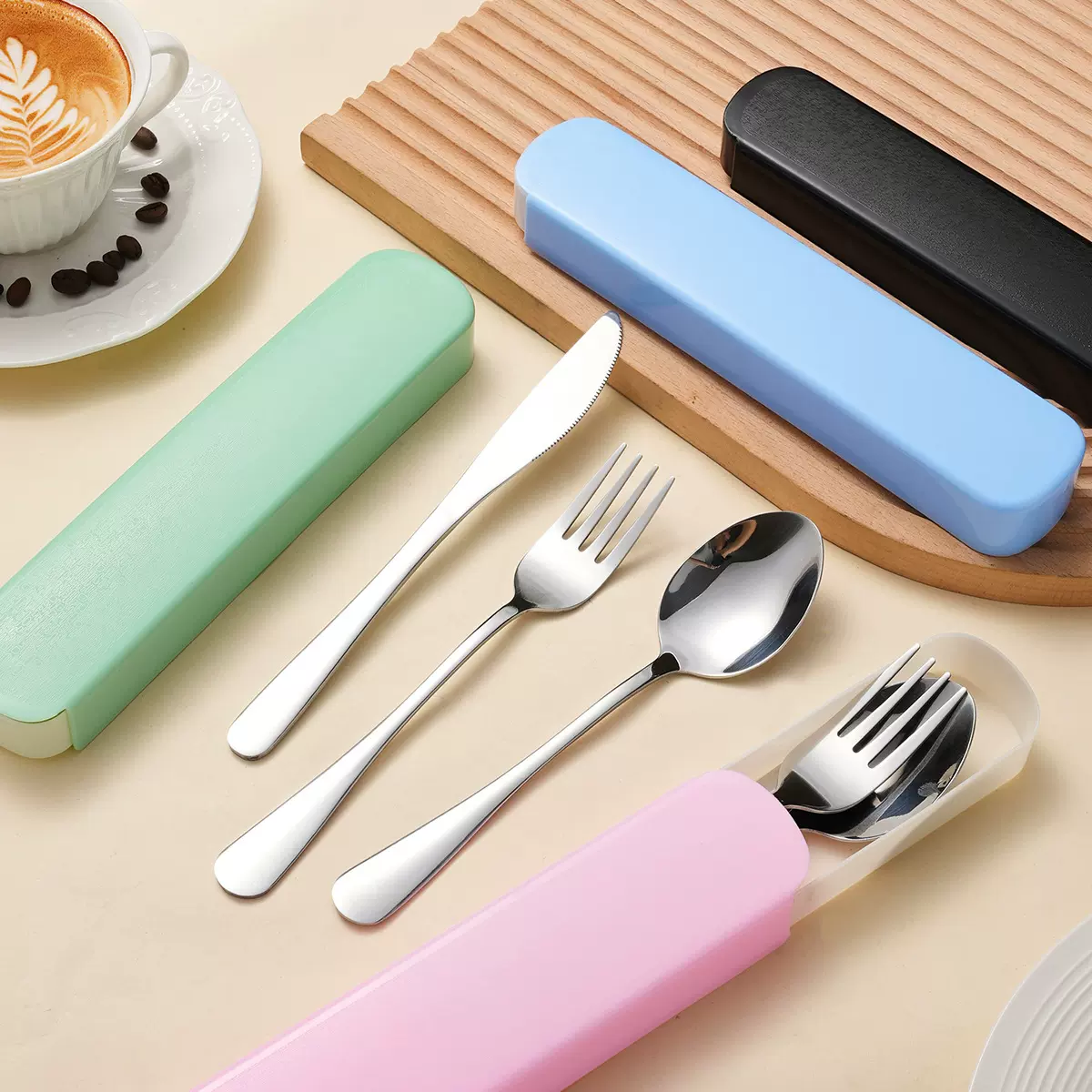 跨境便携不锈钢刀叉勺 户外露营收纳 logo实惠广告小礼品餐具套装