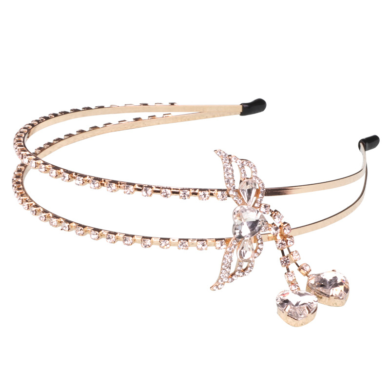 Personalized creative double-layer angel wings lovely headband European and American bridal wedding hair accessories pendant tassel metal headband