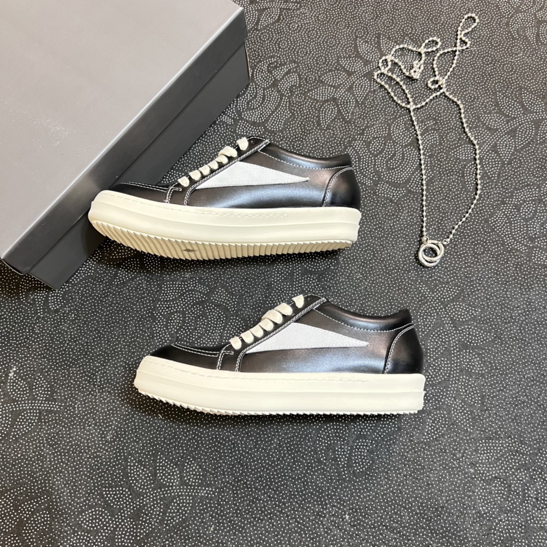 2024 Novo RO couro genuíno cano baixo com sola grossa, cadarço preto e branco, sapatos casuais escuros de rua para ambos_voghion.com