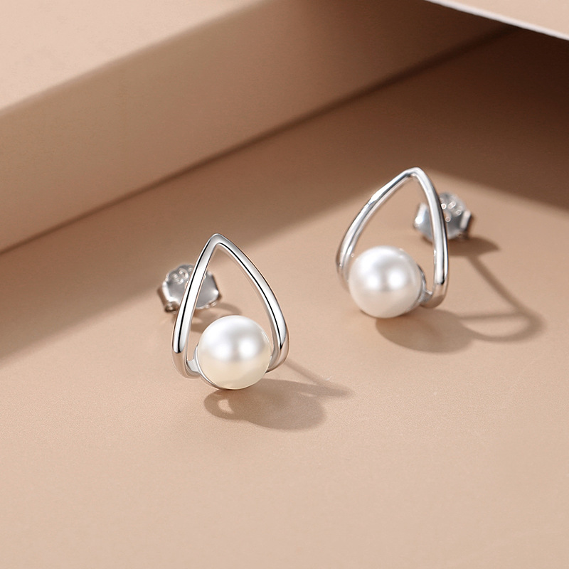 Pendientes 925 al por mayor simple plata esterlina pendientes de perlas geométricas nicho moda japonés y coreano diseño sentido luz lujo 2023 Nuevo