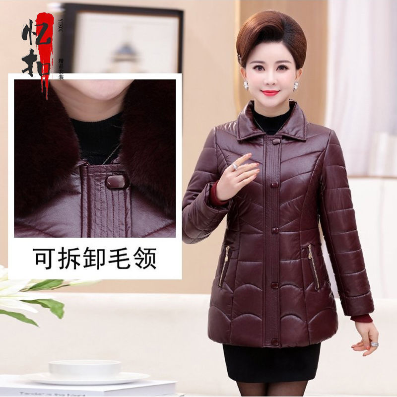 妈妈皮衣外套加绒加厚40岁女士秋冬pu皮夹克棉袄中老年女冬装棉衣
