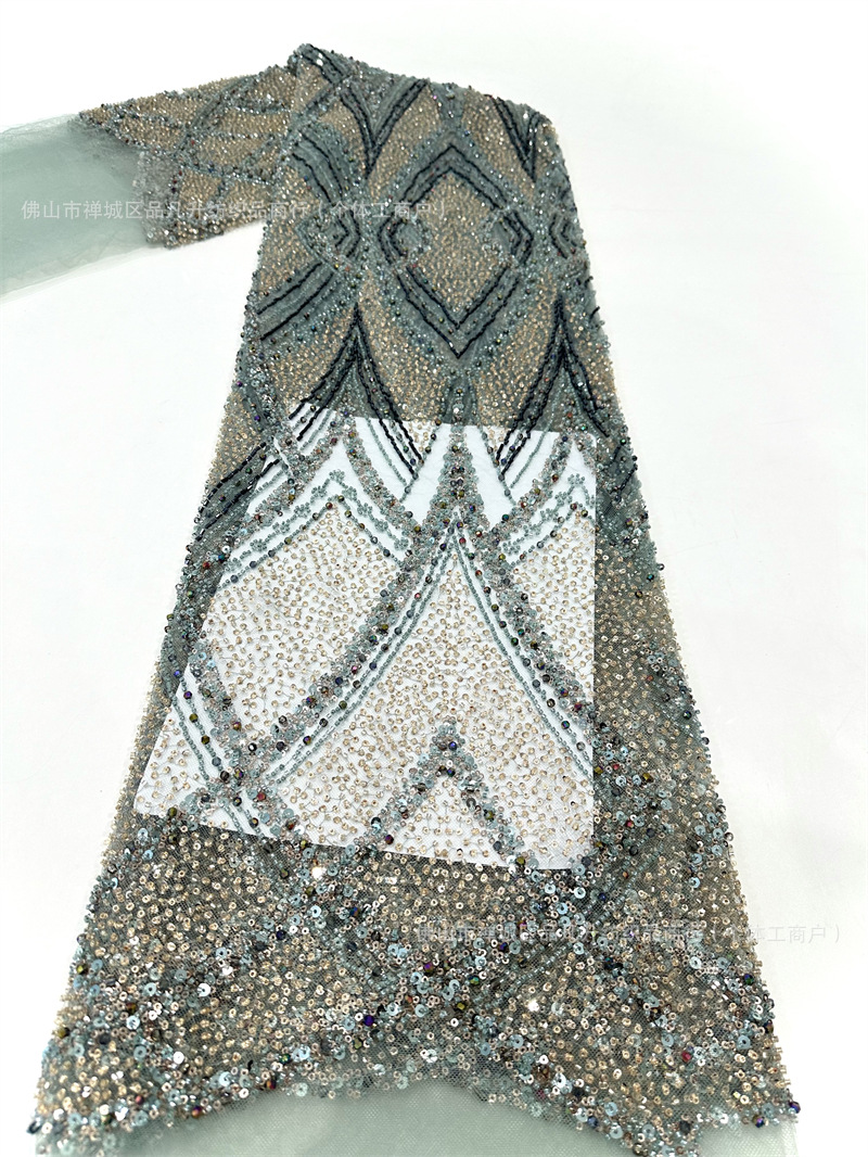Industria pesada Gaoding vestido de boda tela bordada encaje tubo bordado tela de moda tela de malla sequilla en stock