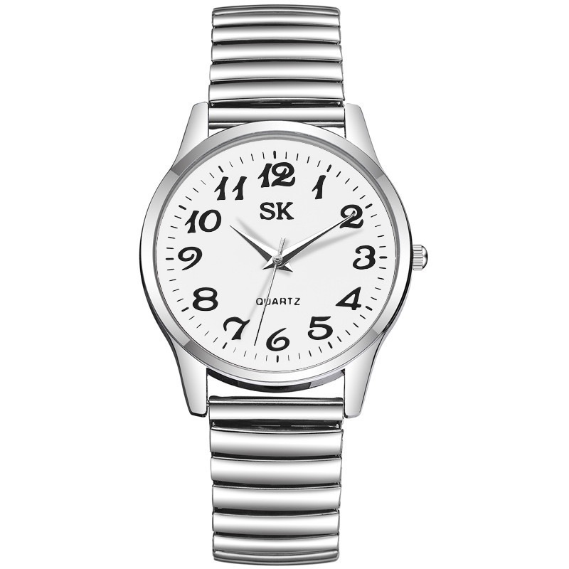 Middle-aged and Elderly Spring Elastic Band Classic Large Dial Large Digital Quartz Watch Male and Female Couple Watch Gift for Elders