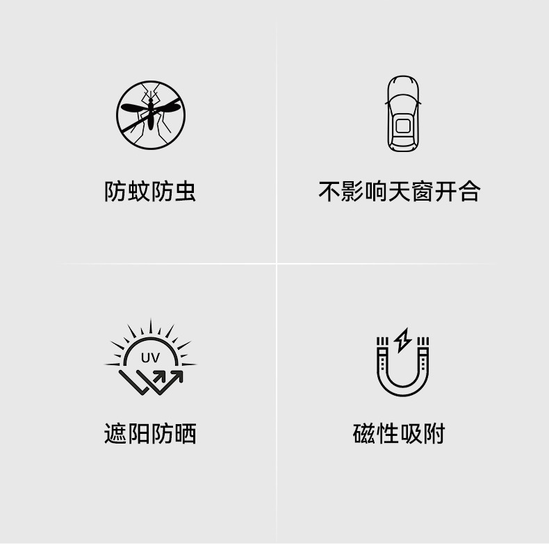 Car Sunroof Mosquito Net, Magnetic Suction Sunroof Mosquito Screen, Suv Panoramic Sunroof Net, Sun Protection and Shading Screen