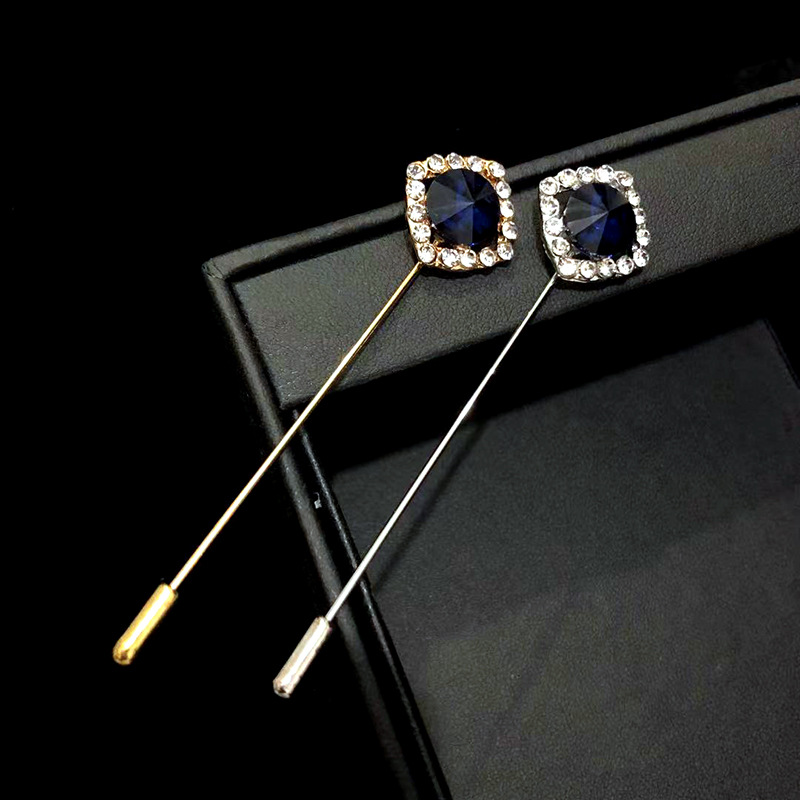 Korean-style high-grade gem-inlaid one-word pin brooch personalized men's suit coat clothing accessories corsage pin