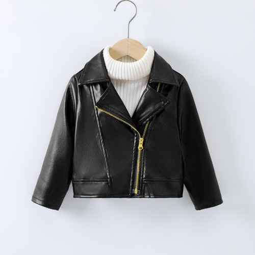 Children's English-style European and American winter coats 2024, cross-border trade, girls' coats, PU leather jackets, cycling jackets