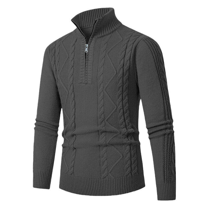 Men's Slim-Fit Knit Sweater – Korean-Inspired Layering Piece (Brown/Dark Gray/Black/Khaki, M-3XL)_viptrois.com