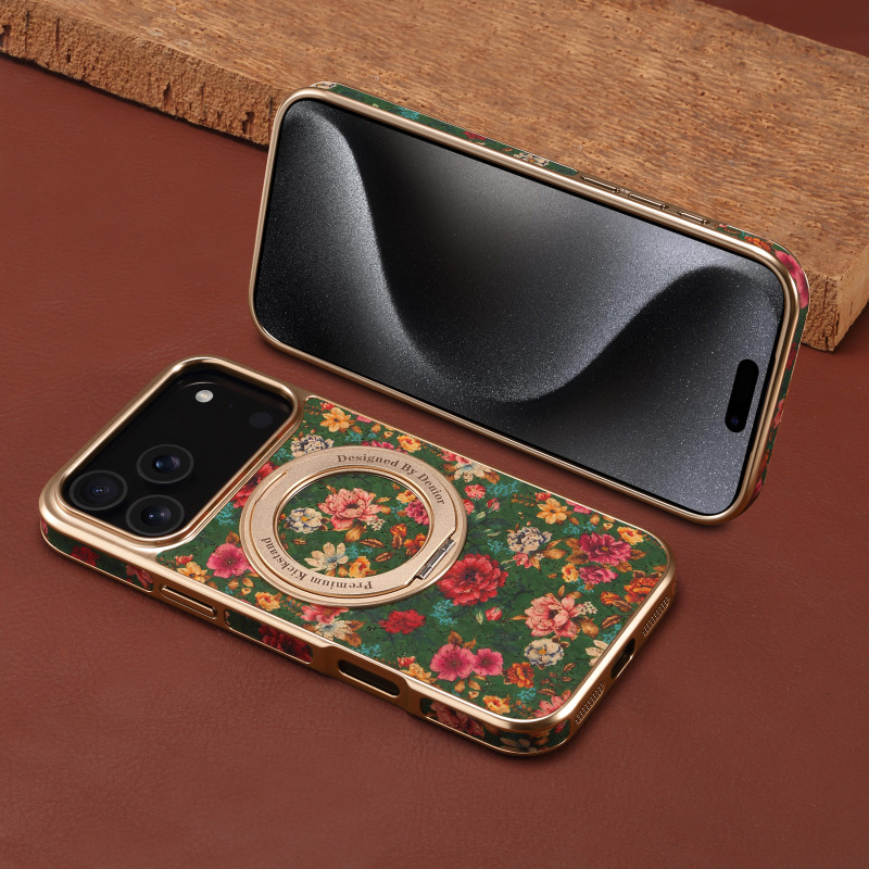 适用iPhone17无线充电手机壳三星S25磁吸360°旋转支架指环扣皮套|undefined