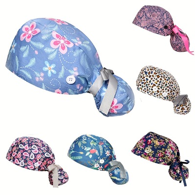 6 pack Surgery Cap Scrub Caps Working Cap With Buttons And
